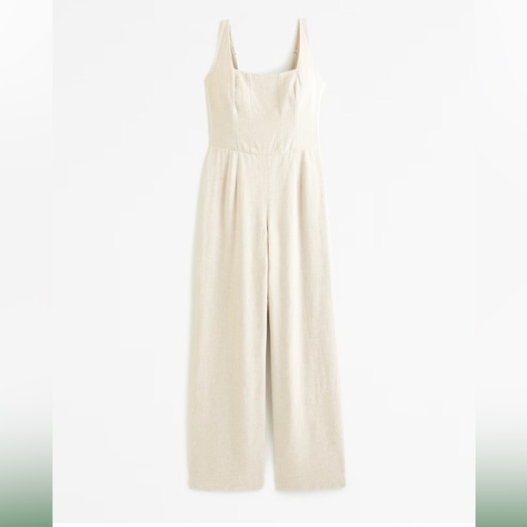 Abercrombie & Fitch Pants - AF Squareneck Linen-Blend Jumpsuit